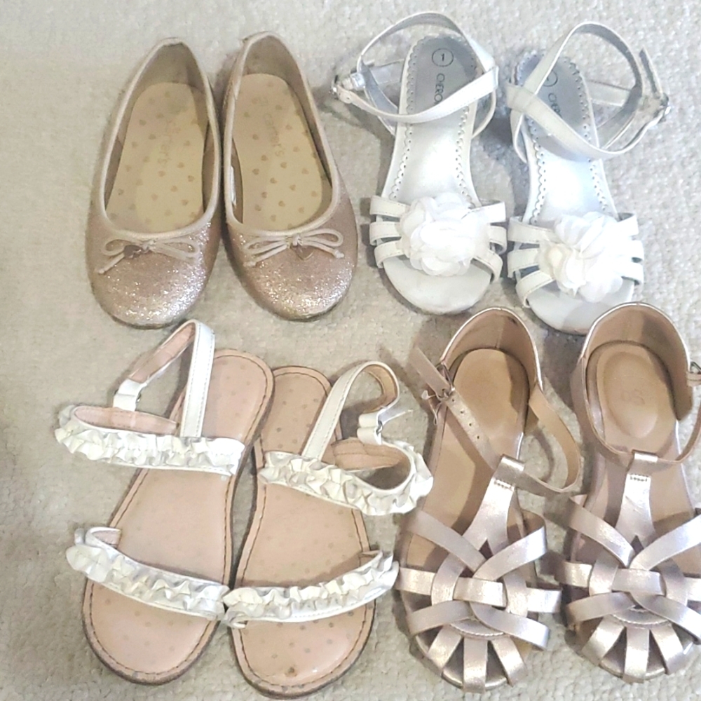 Bundle of girls special occasion shoes. Two pair of size 12, one 13, one size 1